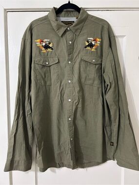 Howler Bros Men's Olive Green Embroidered Button-Up Shirt